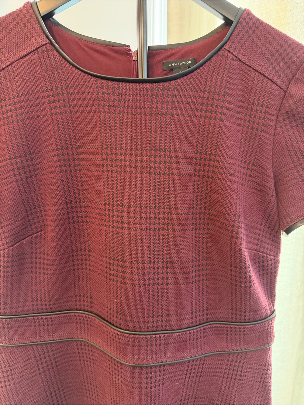 Ann Taylor Short Sleeve Fit-and-Flare Dress in Deep Wine